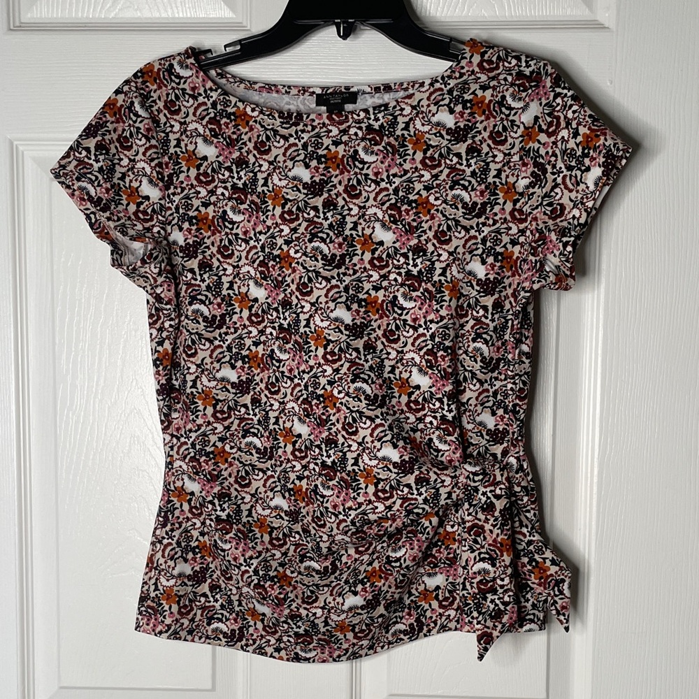 Ann Taylor Floral Short-Sleeve Top in Pink, Black & Rust